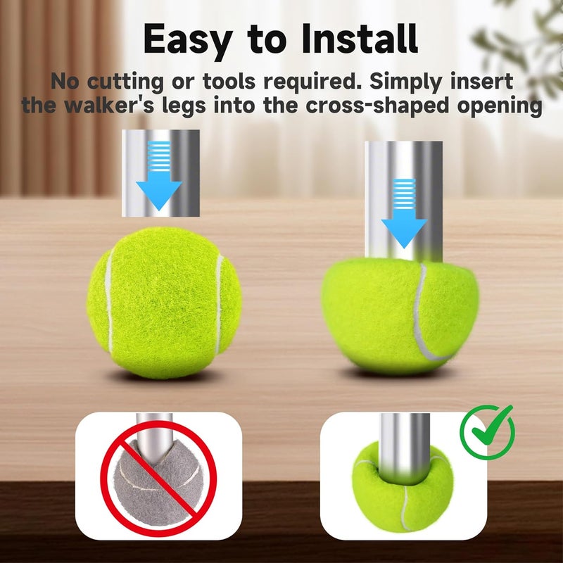 YIFOCUS Precut Tennis Balls for Walkers, 4 PCS Heavy Duty Walker Accessories, Walker Tennis Balls Precut for Easy Installation, Universal Walker Glide Balls for Seniors, Furniture Legs & Floor Protection - Image 2